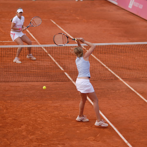 Timea BACSINSZKY (SUI) et Aurelie VEDY (FRA) lors de la Finale du double de l'Open Gaz de France de Cagnes sur Mer 2007 - Tournoi ITF Féminin