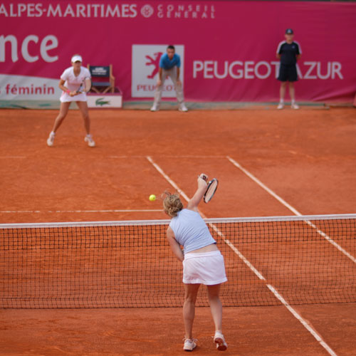 Timea BACSINSZKY (SUI) et Aurelie VEDY (FRA) lors de la Finale du double de l'Open Gaz de France de Cagnes sur Mer 2007 - Tournoi ITF Féminin