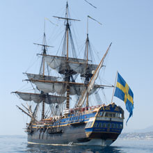 Le vaisseau suédois Götheborg dans la rade de Villefranche-sur-Mer